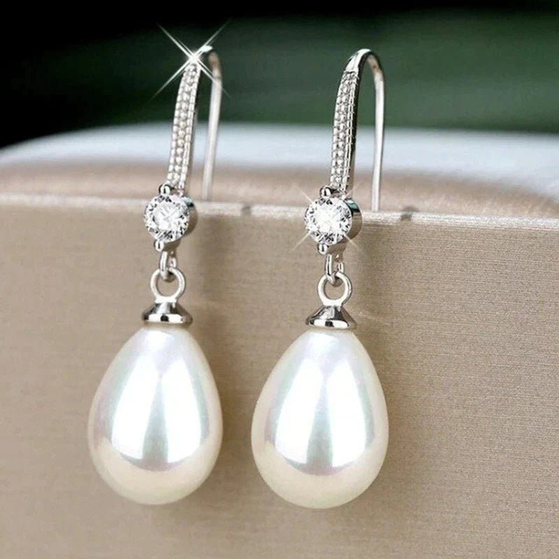 Elegant White Oval Pearl Earrings-Nora Luxe