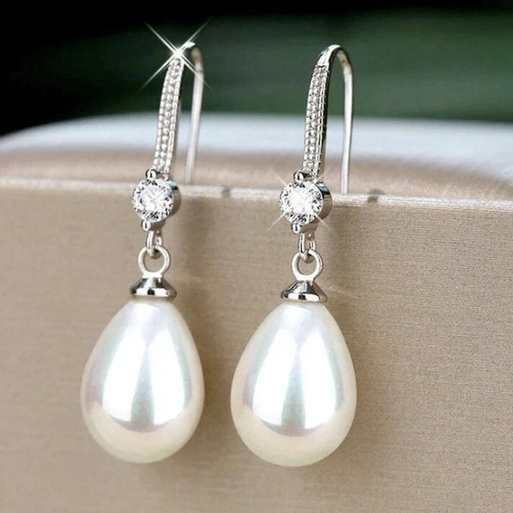 Elegant White Oval Pearl Earrings-Nora Luxe
