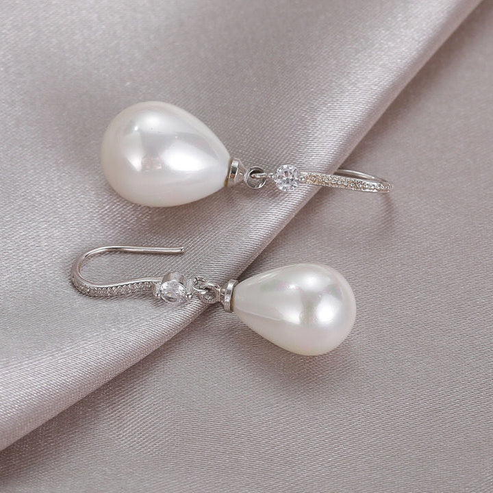 Elegant White Oval Pearl Earrings-Nora Luxe