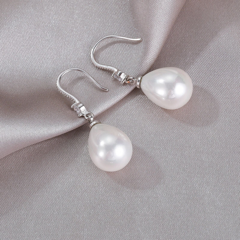 Elegant White Oval Pearl Earrings-Nora Luxe
