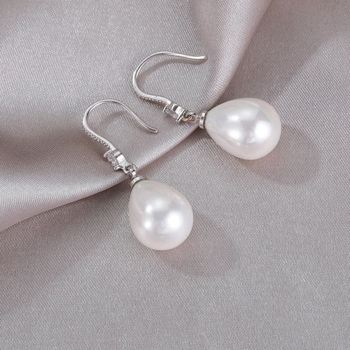 Elegant White Oval Pearl Earrings-Nora Luxe