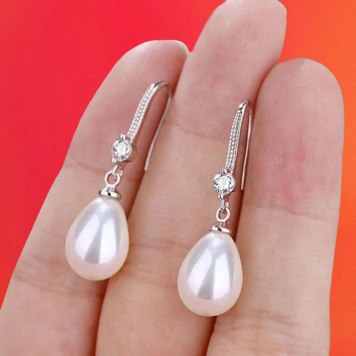 Elegant White Oval Pearl Earrings-Nora Luxe
