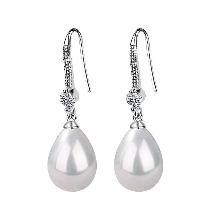 Elegant White Oval Pearl Earrings-Nora Luxe