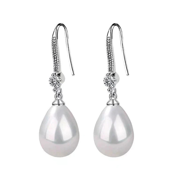 Elegant White Oval Pearl Earrings-Nora Luxe