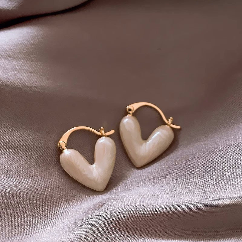 Elegant White Teardrop Earrings | Love-Inspired Dangle Design-Heart Cream-Nora Luxe