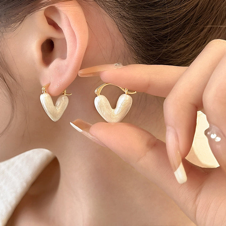 Elegant White Teardrop Earrings | Love-Inspired Dangle Design-Heart Cream-Nora Luxe