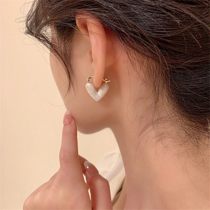 Elegant White Teardrop Earrings | Love-Inspired Dangle Design-Heart Cream-Nora Luxe