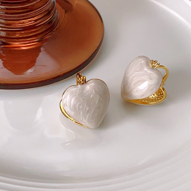 Elegant White Teardrop Earrings | Love-Inspired Dangle Design-Heart Cream-Nora Luxe