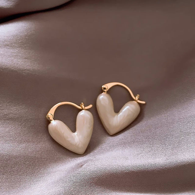 Elegant White Teardrop Earrings | Love-Inspired Dangle Design-Heart Cream-Nora Luxe