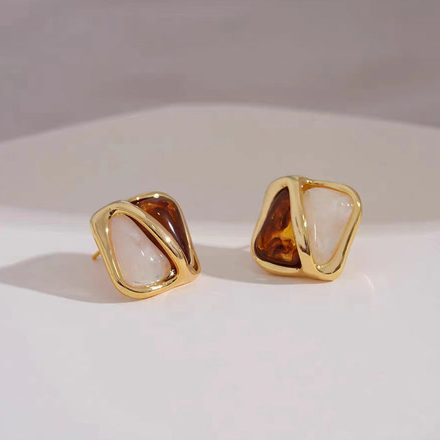 Elegant White Teardrop Earrings | Love-Inspired Dangle Design-Square Gold-Nora Luxe