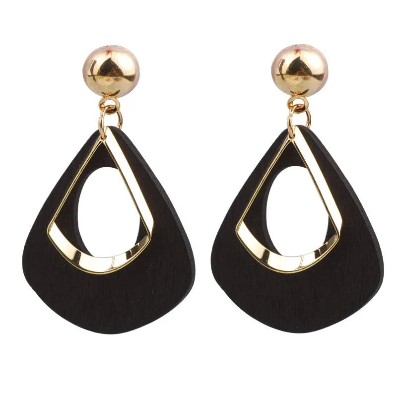 Elegant Wooden Teardrop Earrings | Natural Handmade Jewellery-Black-Nora Luxe