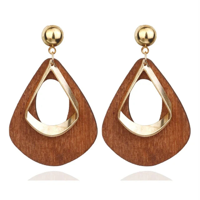 Elegant Wooden Teardrop Earrings | Natural Handmade Jewellery-Brown-Nora Luxe