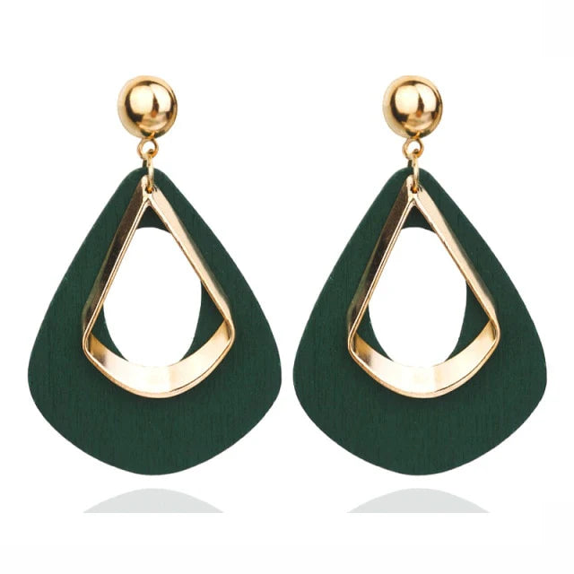 Elegant Wooden Teardrop Earrings | Natural Handmade Jewellery-Green-Nora Luxe