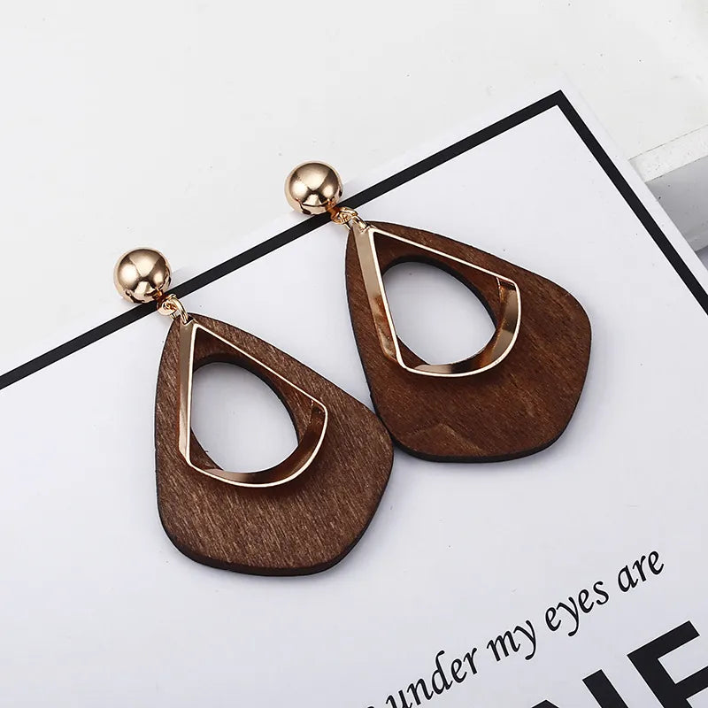 Elegant Wooden Teardrop Earrings | Natural Handmade Jewellery-Red-Nora Luxe