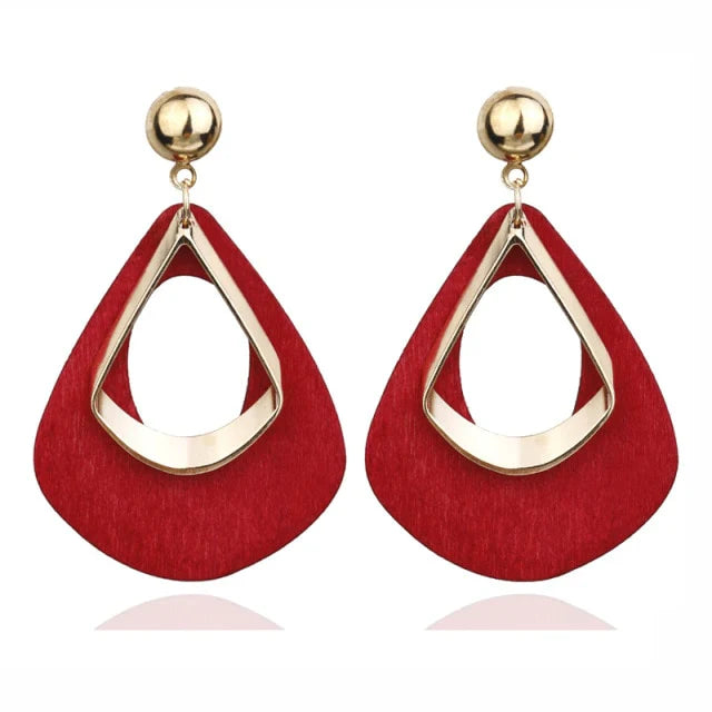 Elegant Wooden Teardrop Earrings | Natural Handmade Jewellery-Red-Nora Luxe