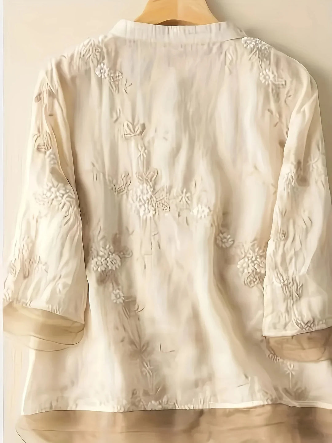 Embroidered Floral Blouse | Eliza | Button Closure | Fashionable-M-Apricot-Nora Luxe