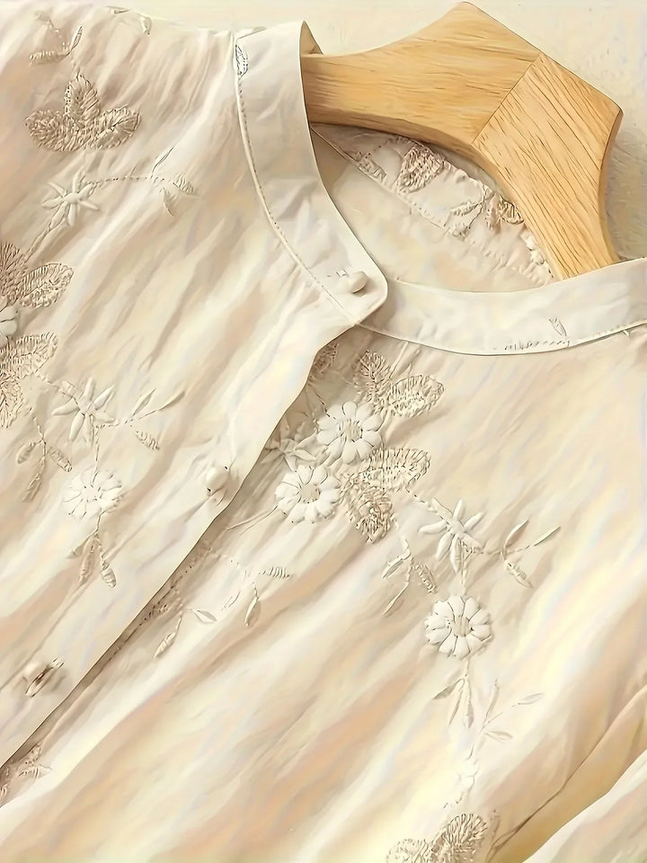 Embroidered Floral Blouse | Eliza | Button Closure | Fashionable-M-Apricot-Nora Luxe