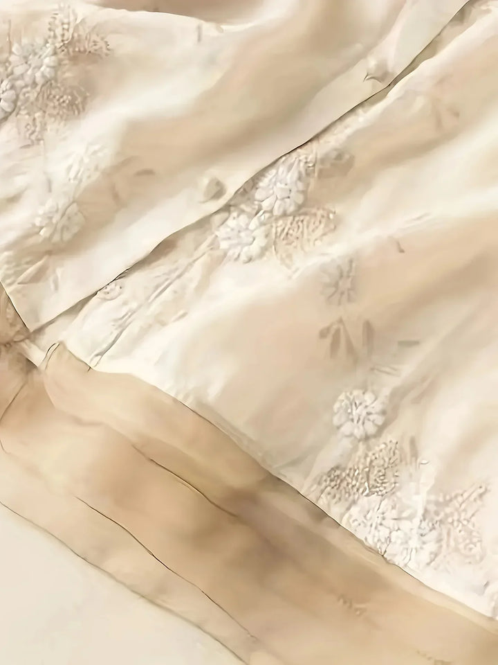 Embroidered Floral Blouse | Eliza | Button Closure | Fashionable-M-Apricot-Nora Luxe