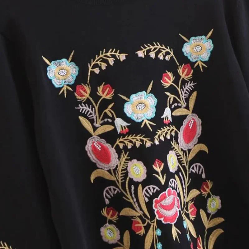 Embroidered Flowers Sweater - Alina-Black-XS-Nora Luxe