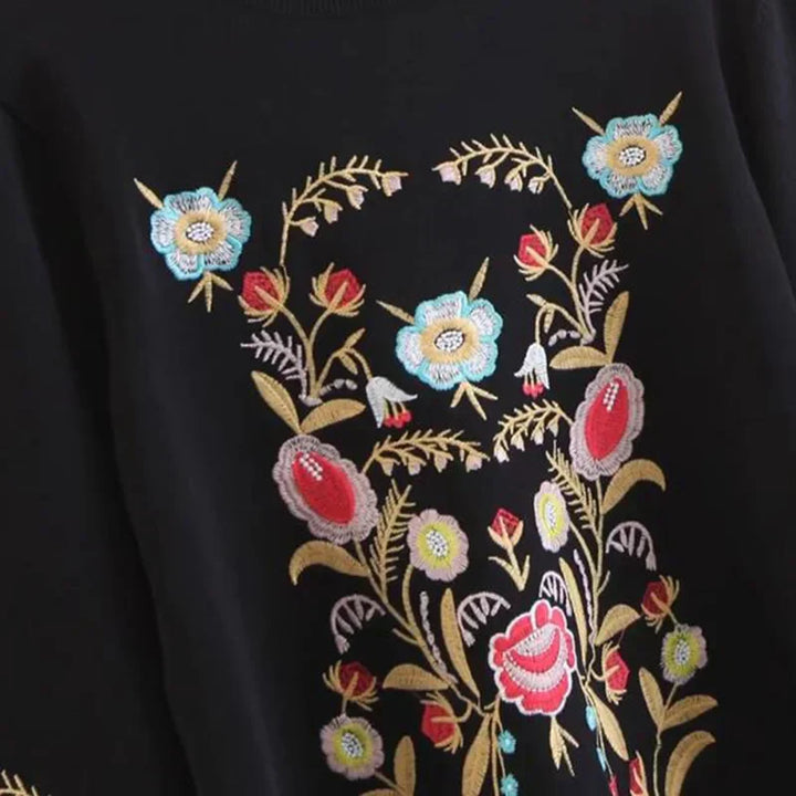Embroidered Flowers Sweater - Alina-Black-XS-Nora Luxe