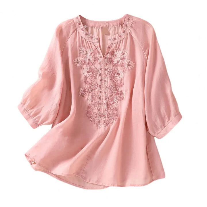 Embroidered Ladies' Cotton Summer Blouse – Ysolde-Pink-S-State of Style