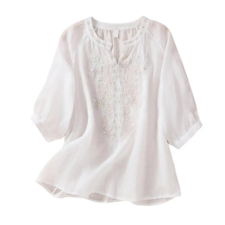 Embroidered Ladies' Cotton Summer Blouse – Ysolde-White-S-State of Style