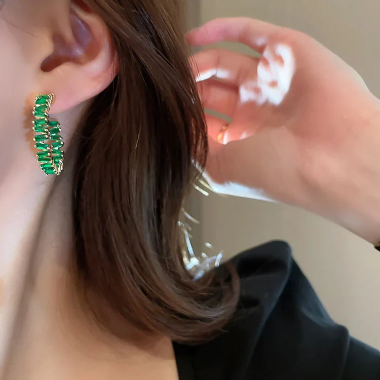 Emerald Green Crystal Hoops - Esme-Nora Luxe