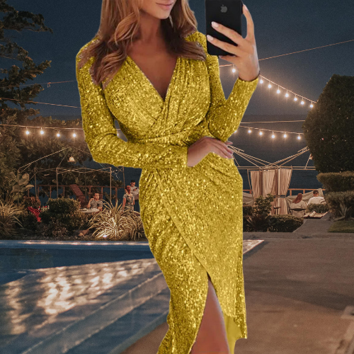 Enchanting Glitter Dress - Elise-Gold-S-Nora Luxe