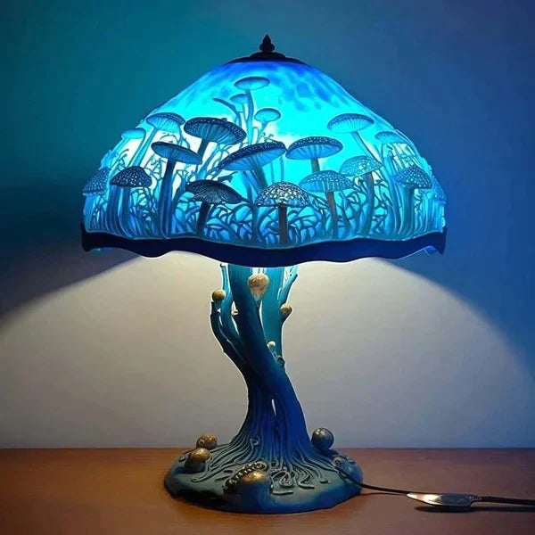 Enchanting Stained Glass Table Lamp - DreamGlow-Blue Mushroom-Nora Luxe