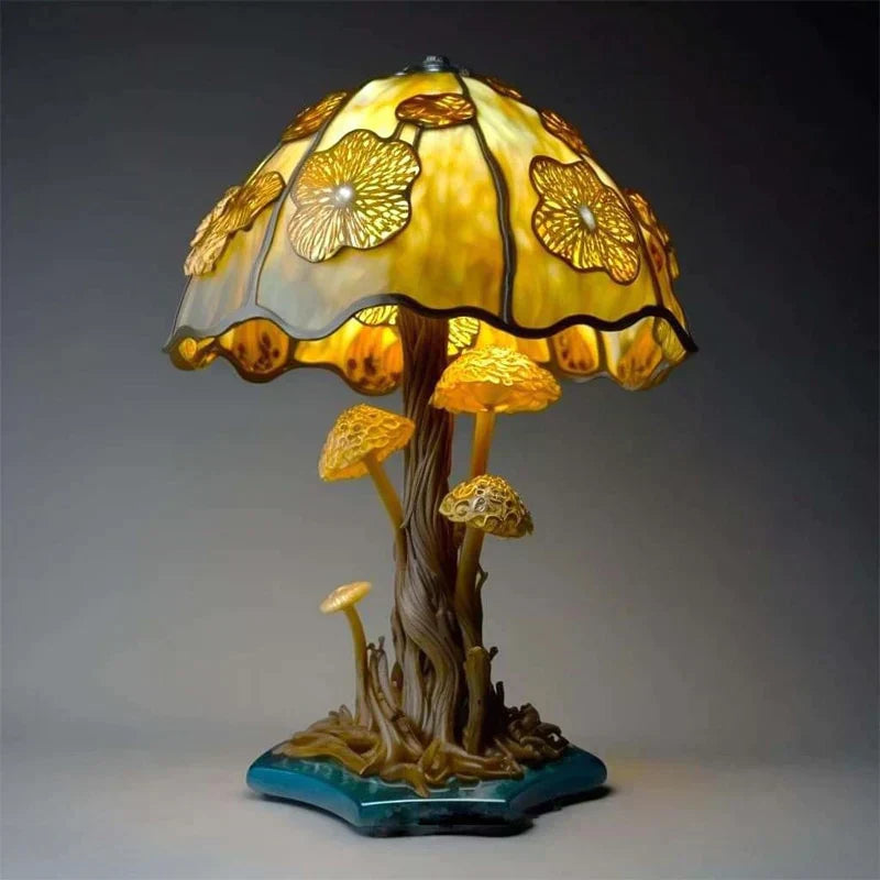 Enchanting Stained Glass Table Lamp - DreamGlow-Golden Mushroom-Nora Luxe