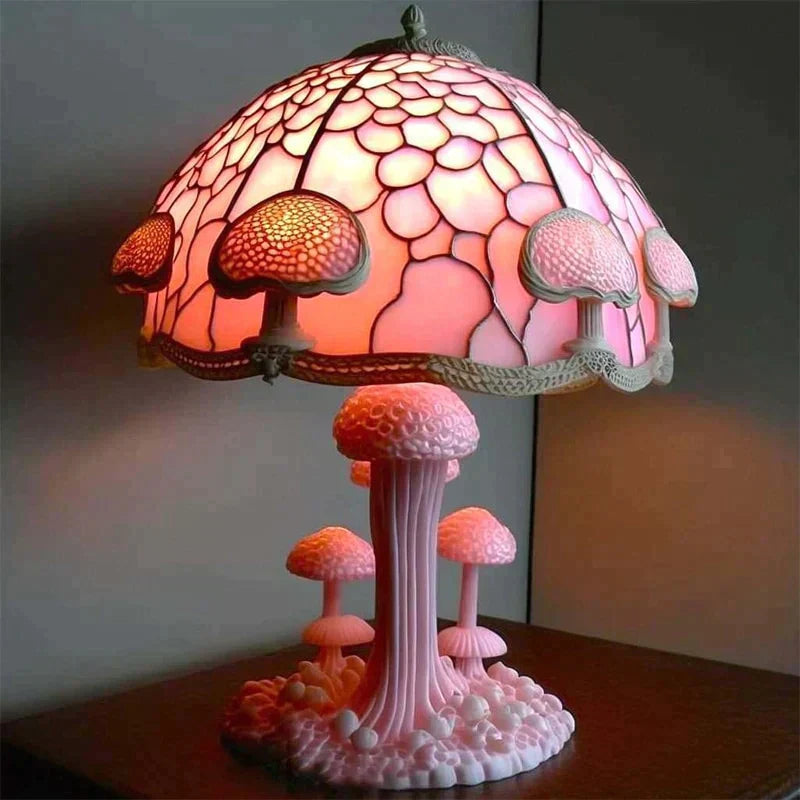 Enchanting Stained Glass Table Lamp - DreamGlow-Pink Mushroom-Nora Luxe