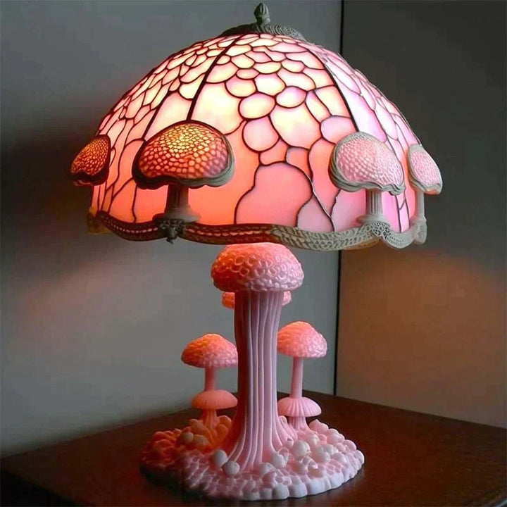Enchanting Stained Glass Table Lamp - DreamGlow-Pink Mushroom-Nora Luxe