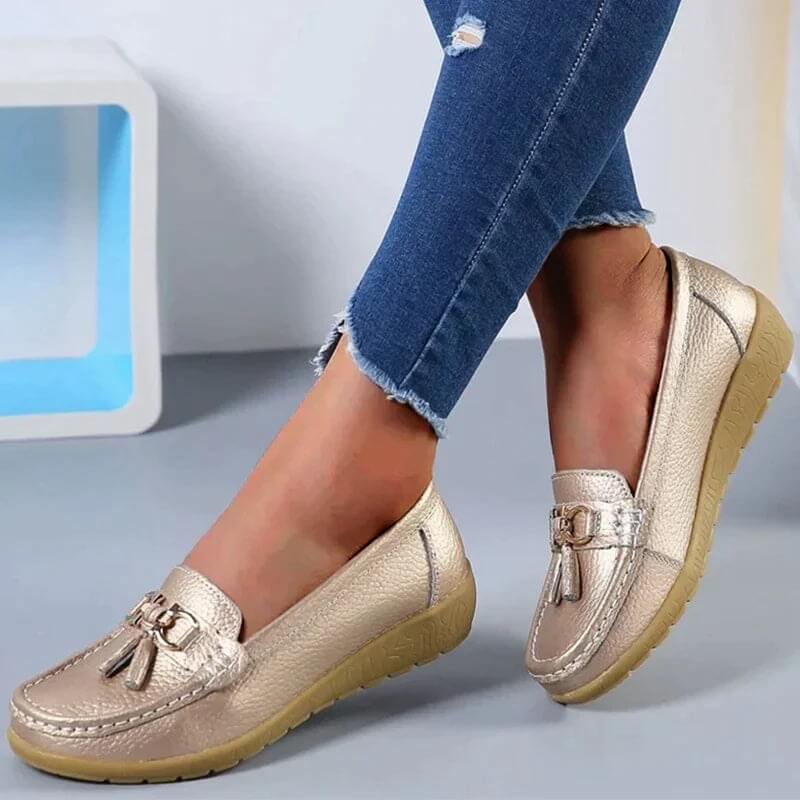 Ergonomic Leather Sandals - ElegaWalk-Gold-2.5-Nora Luxe