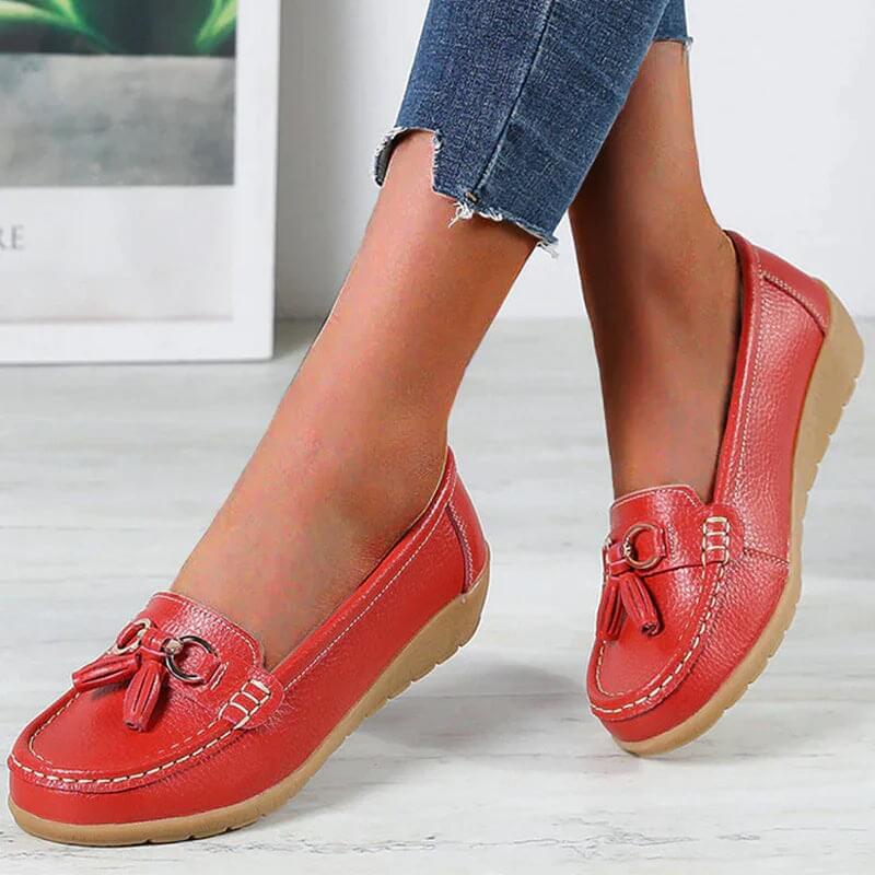 Ergonomic Leather Sandals - ElegaWalk-Red-2.5-Nora Luxe