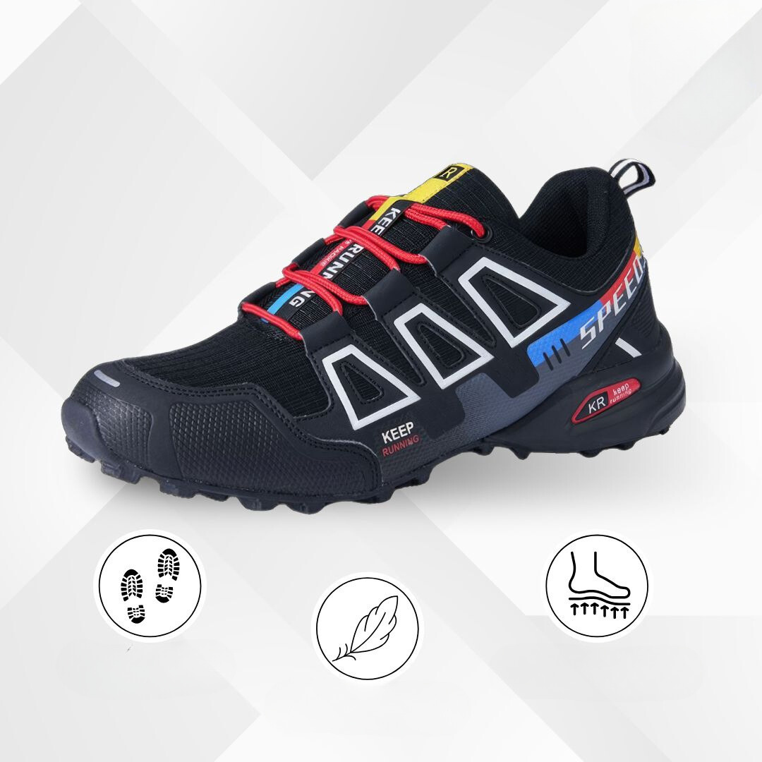 Ergonomic outdoor hiking shoes with comfort cushioning – TrailStep-Black-Blue-5.5-Nora Luxe