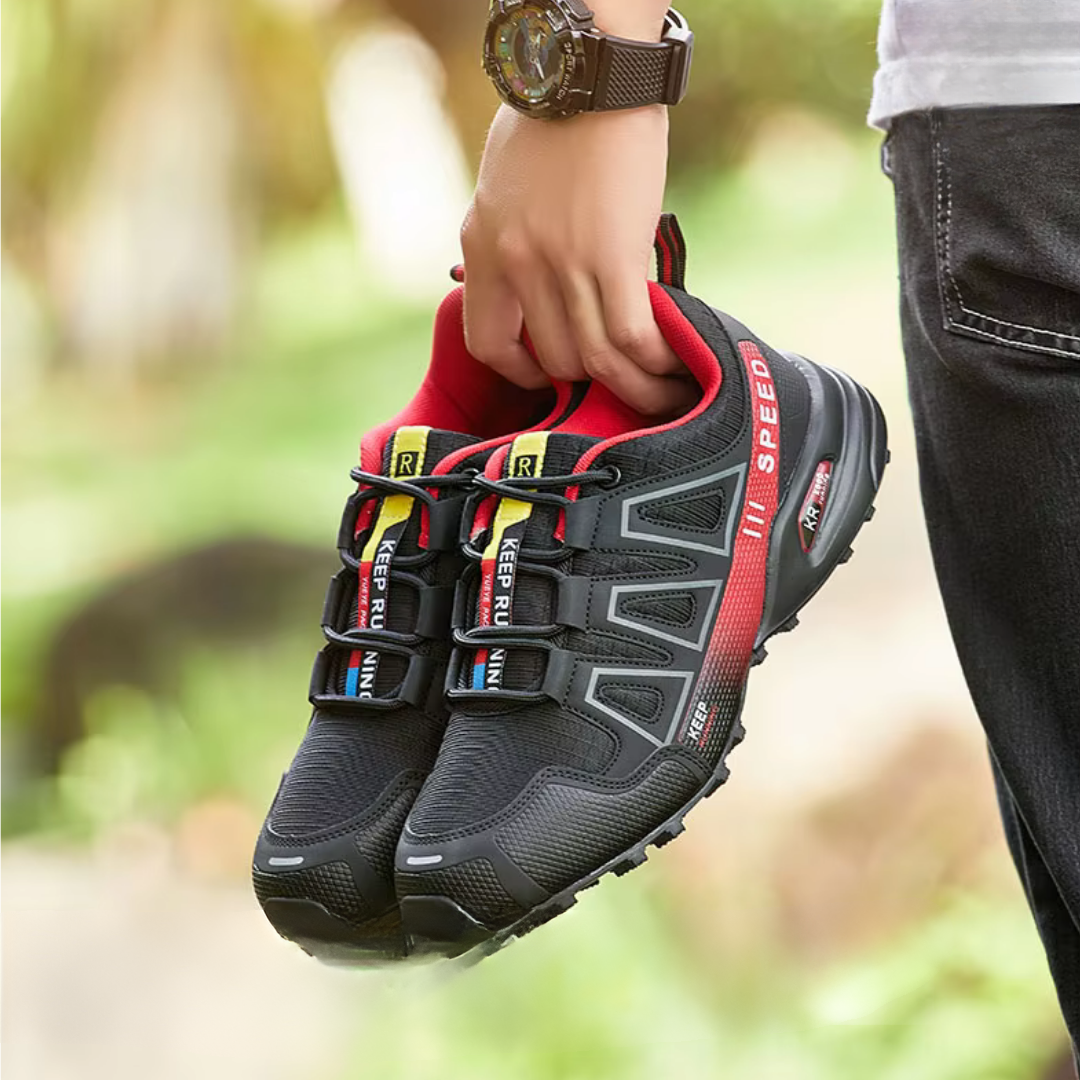 Ergonomic outdoor hiking shoes with comfort cushioning – TrailStep-Black-Red-5.5-Nora Luxe