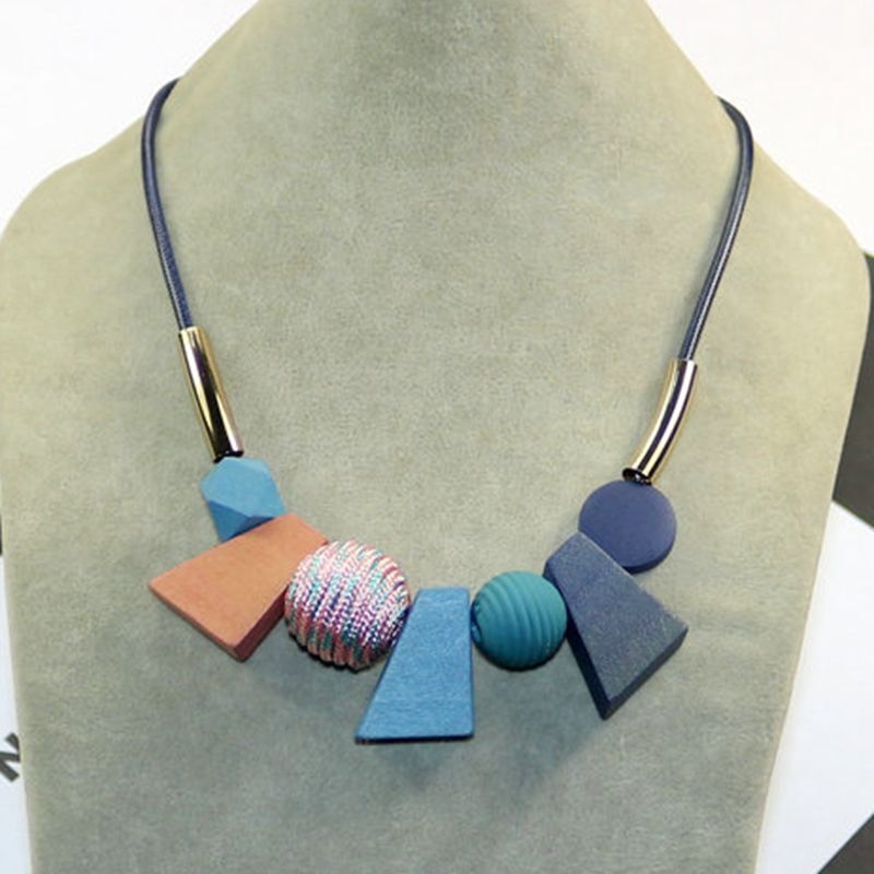 Ethnic Geometric Wooden Bead Necklace-BLACK-Nora Luxe