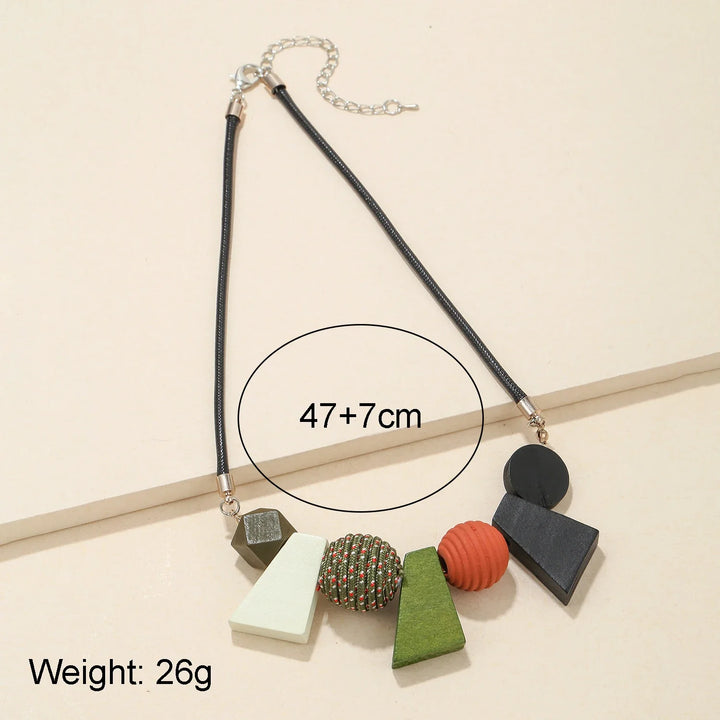 Ethnic Geometric Wooden Bead Necklace-BLACK-Nora Luxe