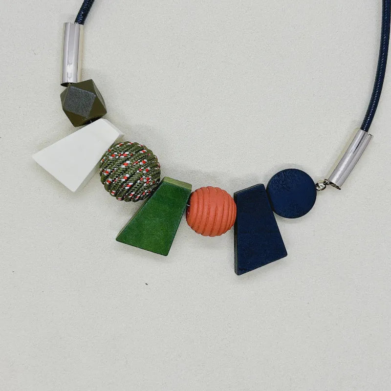 Ethnic Geometric Wooden Bead Necklace-BLACK-Nora Luxe
