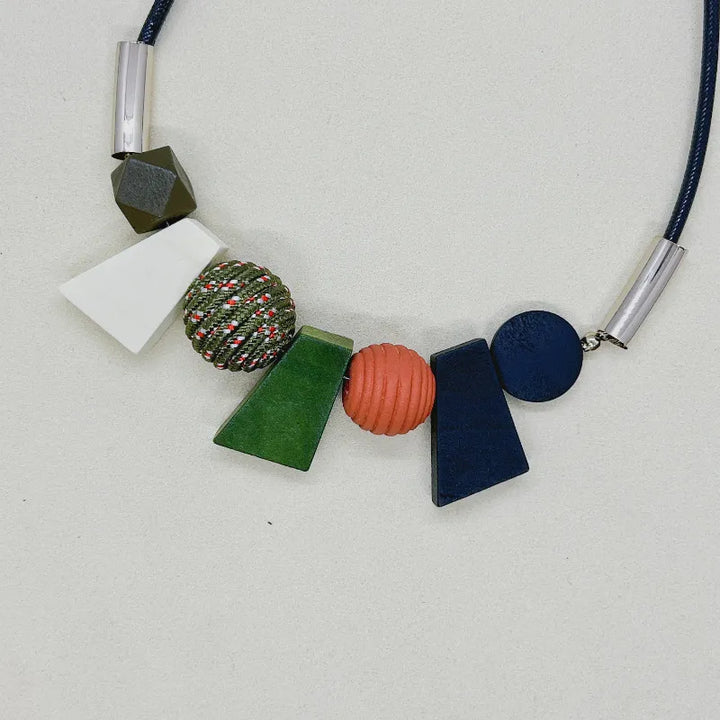 Ethnic Geometric Wooden Bead Necklace-BLACK-Nora Luxe