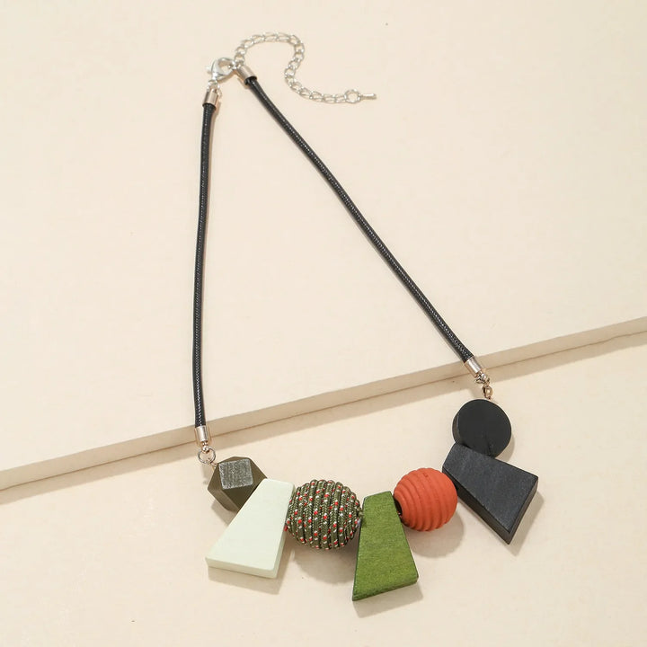 Ethnic Geometric Wooden Bead Necklace-BLACK-Nora Luxe