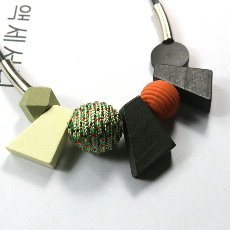 Ethnic Geometric Wooden Bead Necklace-BLACK-Nora Luxe
