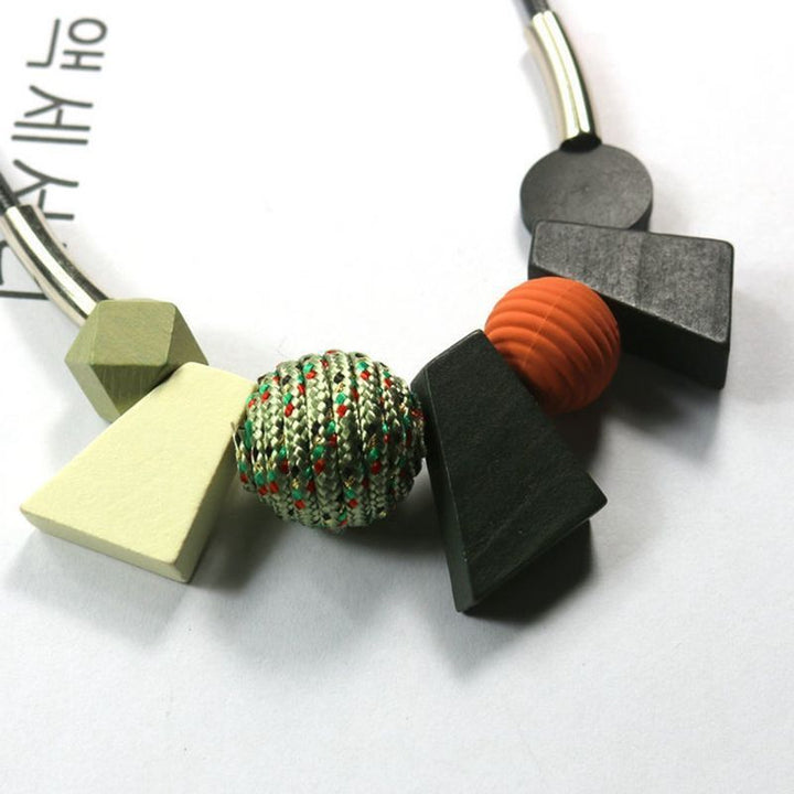Ethnic Geometric Wooden Bead Necklace-BLACK-Nora Luxe