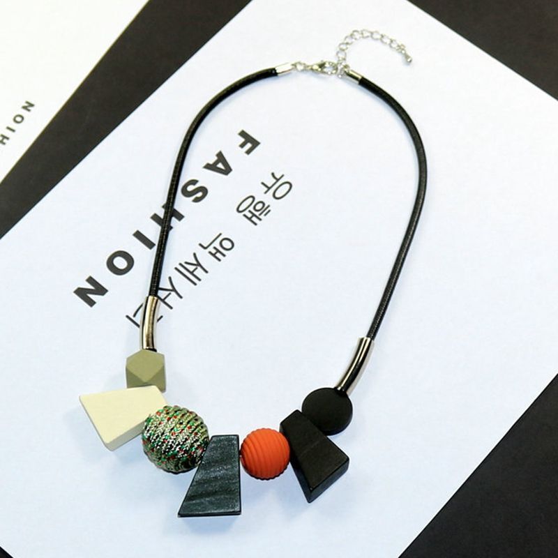 Ethnic Geometric Wooden Bead Necklace-BLACK-Nora Luxe
