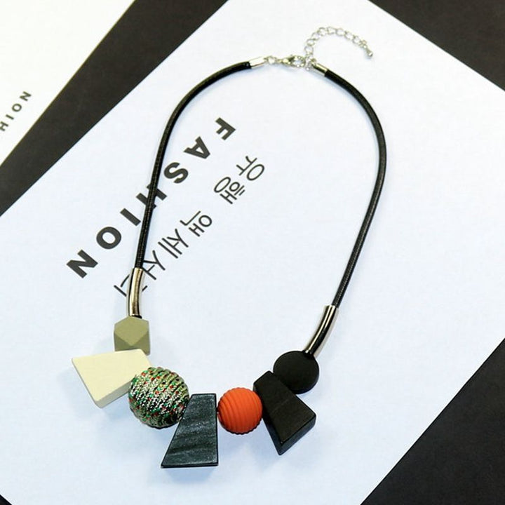 Ethnic Geometric Wooden Bead Necklace-BLACK-Nora Luxe