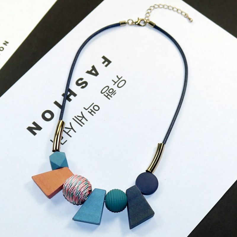 Ethnic Geometric Wooden Bead Necklace-BLACK-Nora Luxe