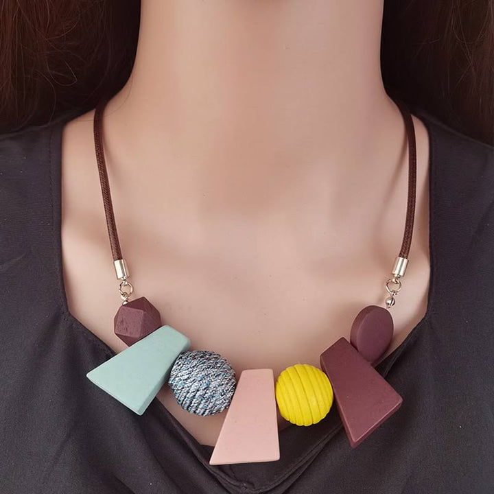 Ethnic Geometric Wooden Bead Necklace-BROWN-Nora Luxe