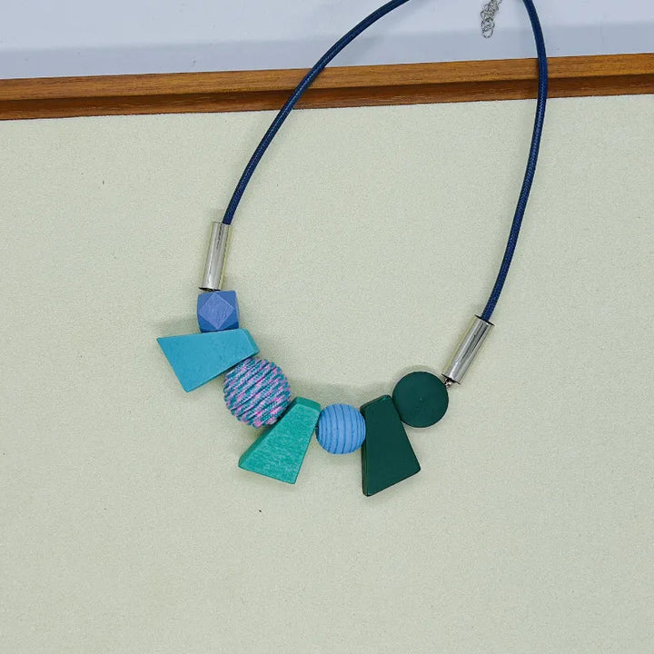 Ethnic Geometric Wooden Bead Necklace-GREEN-Nora Luxe