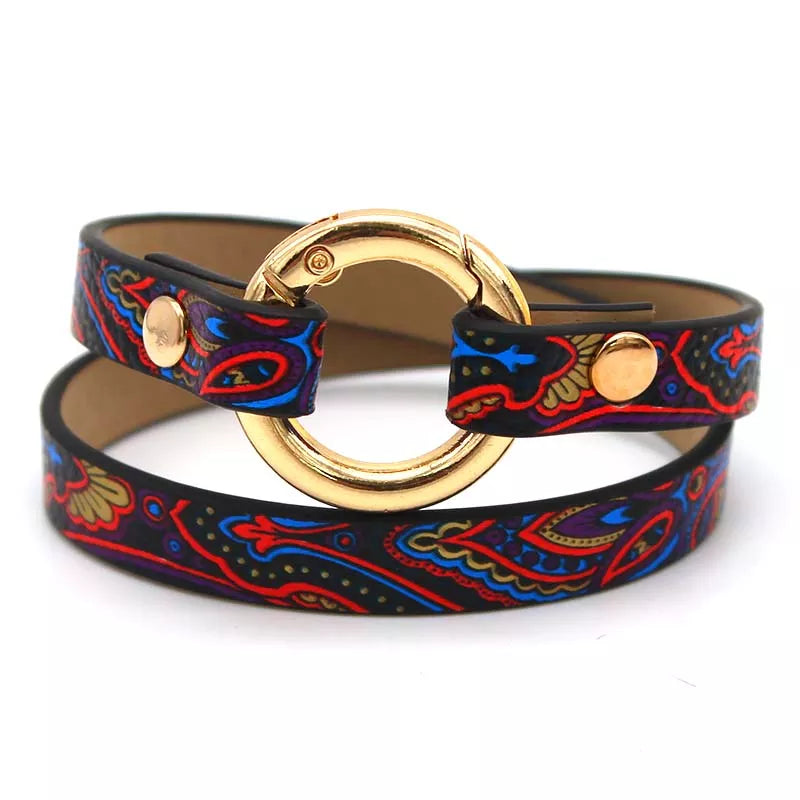 Ethnic Leather Wrap Bracelet | Stylish Women's Jewellery-Red/Blue-Nora Luxe
