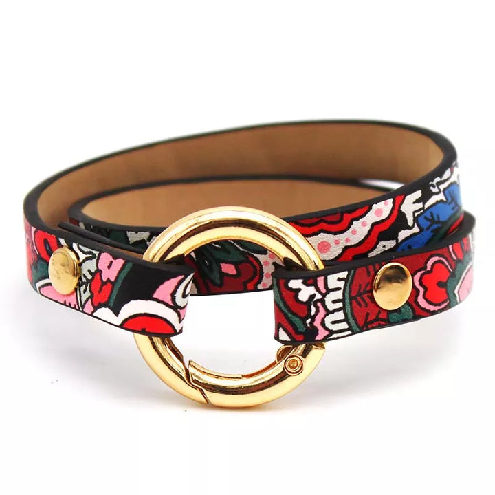 Ethnic Leather Wrap Bracelet | Stylish Women's Jewellery-Red/White-Nora Luxe
